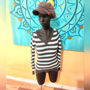 Rue 21 Loose Knit Striped Sweater Turquoise & Grey. Size M 🌈 (Hat not included)